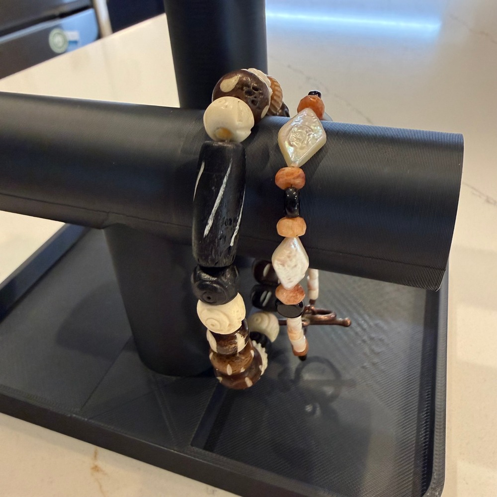Indie Eclectic 2 Bracelet Set Chunky Carved Shell Beaded Artisan Stack